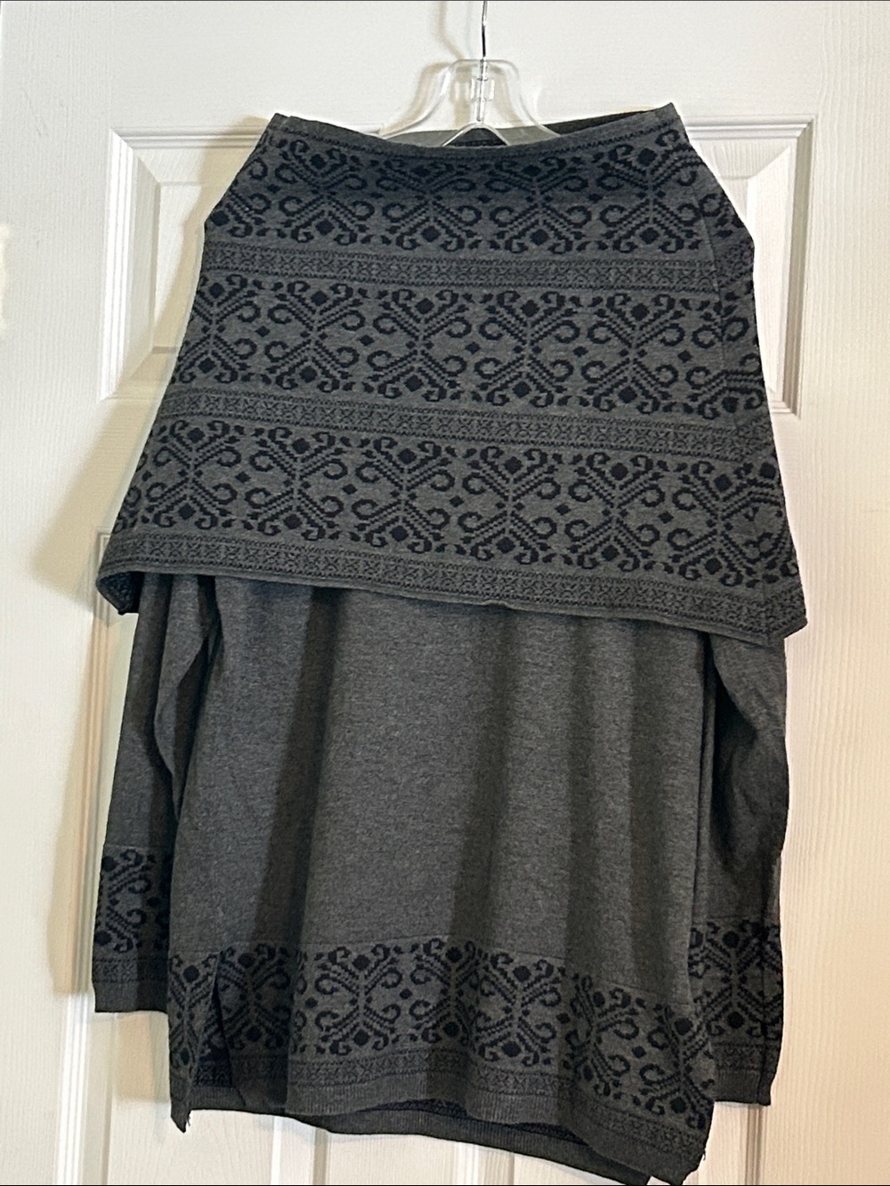 Women's Charcoal Gray Patterned Poncho Sweater